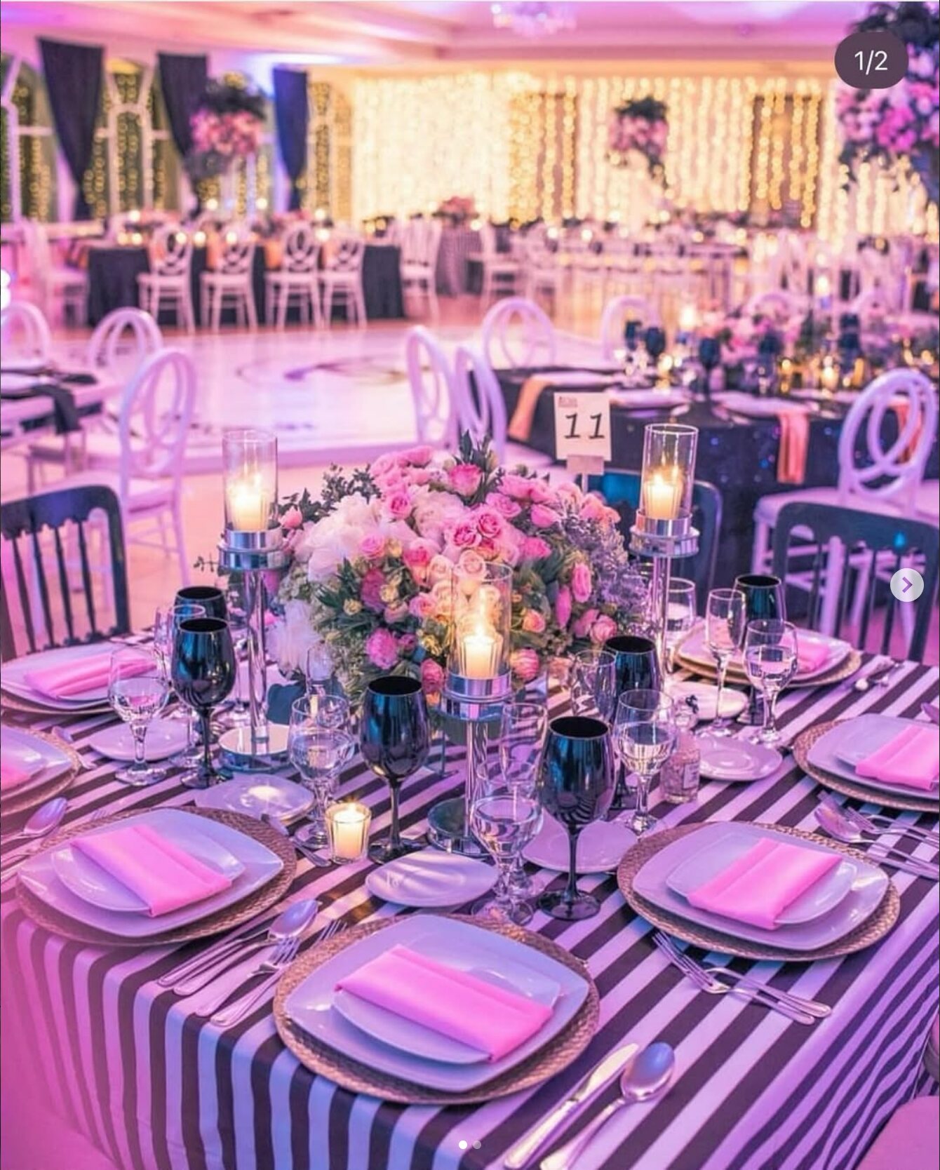 Mesa decorada en tonos rosas por ONIRIA